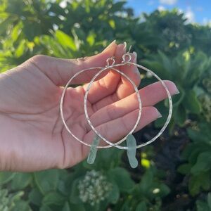 14k Gold Fill Light Blue Seaglass Hoops